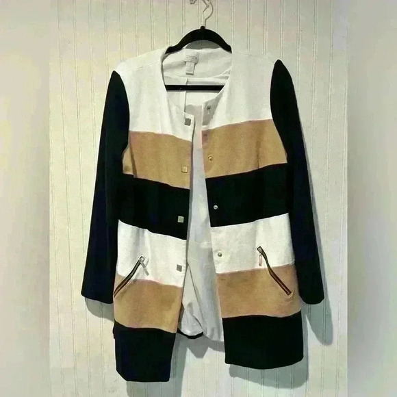 Chicos thick knit brass button color block blazer Professional office career GUC - Picture 3 of 8